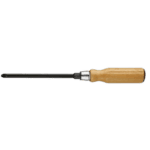 Wood handle screwdriver for Pozidriv screws with hexagonal blade, ideal for precision tasks.