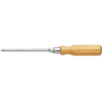Wood handle screwdriver with Phillips and hexagonal blade for precise screw driving tasks.