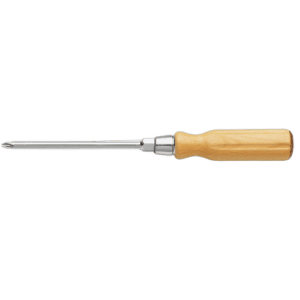 Wood handle screwdriver with Phillips and hexagonal blade for precise screw driving tasks.