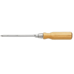 Wood handle screwdriver for Phillips screws with hexagonal blade, ideal for precision tasks.