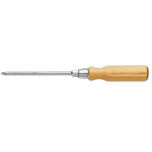 Wood handle screwdriver for Phillips screws with hexagonal blade, ideal for precision tasks.