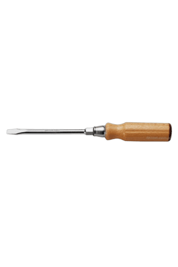 Facom screwdriver with a wooden handle and metal shaft, ideal for precision work and repair tasks.