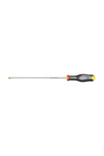 Precision screwdriver with a black and yellow handle and a long metal shaft, ideal for detailed mechanical work.