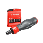 Facom Power Assist screwdriver set with red and black ergonomic handle and compact bit holder for professional use.