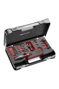 GPR Direct professional screwdriver set in a black case with red accents, featuring various screwdriver bits and tools for precision work.