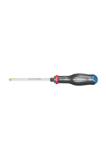 Precision screwdriver with a black handle and a long, slim metal shaft, ideal for detailed mechanical work and electronics repair.