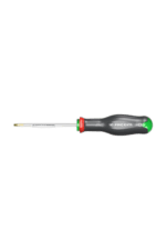 Phillips screwdriver with green and red handle on a white background, used for precision tasks.