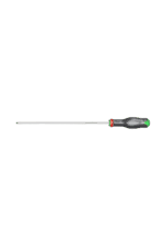 Flathead screwdriver with black handle and metal shaft, ideal for precision screwdriving tasks.
