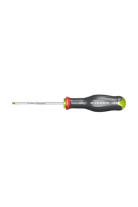 Precision screwdriver with black and green handle and metal shaft, ideal for detailed mechanical work and electronics repair.