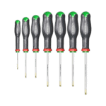 Set of Facom ProT SD Tamper Torx screwdrivers with ergonomic handles in various sizes for precision work.