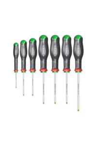 Set of Facom ProT SD Tamper Torx screwdrivers with ergonomic handles in various sizes for precision work.