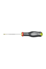 Precision screwdriver with a black and green handle and a long metal shaft, ideal for detailed mechanical work.