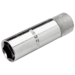 Facom 3/8 square drive socket for 16, 18, 21 mm spark plugs, chrome finish, precision tool for automotive maintenance.
