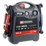 Facom 12-24V starting booster B124.1A with red and black clamps for vehicle jump-starting.