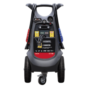 Facom heavy-duty 12V-24V starting booster with digital display and heavy-duty cables for vehicle jump-starting.