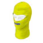 Bright yellow Grand Prix racing balaclava with white eye opening and Sparco logo, designed for motorsport safety and comfort.