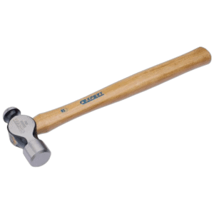 Facom ball pein hammer with wooden handle and metal head for striking and shaping metal surfaces.