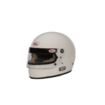 White Bell racing helmet with black visor, designed for motorsport safety and performance, featuring the Grand Prix Racewear branding.