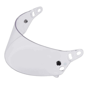White Grand Prix Racewear helmet visor with ventilation holes, designed for motorsport safety and performance.
