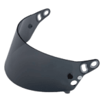 Motorcycle helmet visor in dark grey with multiple ventilation holes, designed for racing safety and comfort.