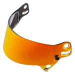 Grand Prix Racewear motorcycle helmet visor with orange-tinted lens and black mounting hardware.