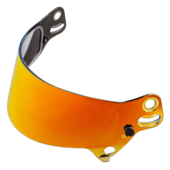 Grand Prix Racewear motorcycle helmet visor with orange-tinted lens and black mounting hardware.