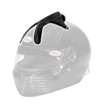 Bell racing helmet with carbon fibre finish and clear visor, designed for motorsport safety and performance.