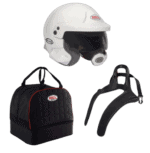 Grand Prix Racewear helmet, racing bag, and steering wheel attachment for motorsport safety and performance.