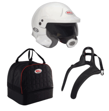 Grand Prix Racewear helmet, racing bag, and steering wheel attachment for motorsport safety and performance.
