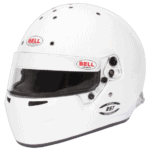 White Bell racing helmet with visor, designed for motorsport safety, featuring the Pro RS1 Series logo and multiple ventilation holes.