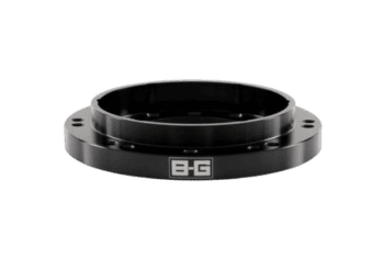 Black B-G racing wheel spacer for Grand Prix Racewear, designed for optimal fit and safety in motorsport applications.