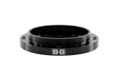 Black B-G racing wheel spacer for Grand Prix Racewear, designed for optimal fit and safety in motorsport applications.