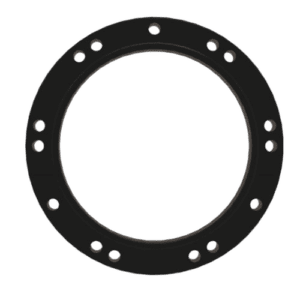 Black racing wheel spacer with multiple bolt holes for Grand Prix Racewear motorsport applications.