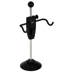 Grand Prix Racewear racing stand with adjustable height and secure hold for racing gear display and storage.