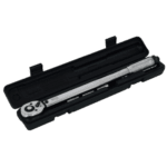 Digital torque wrench in a black case, used for precise tightening in motorsport and automotive applications.