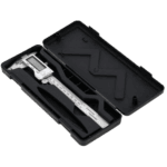 Precision digital caliper in a black protective case, used for accurate measurements in engineering and manufacturing.