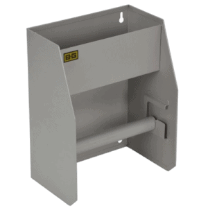 Grand Prix Racewear safety barrier with a white metal construction and integrated safety features for motorsport events.