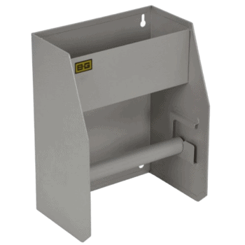 Grand Prix Racewear safety barrier with a white metal construction and integrated safety features for motorsport events.