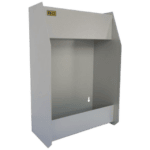 Grand Prix Racewear display cabinet for racing gear storage, featuring a sleek white design with a glass front and the BG logo at the top.
