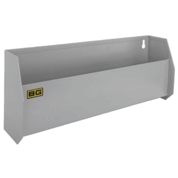 Grand Prix Racewear display case for racing gear and accessories, featuring a sleek white design with a transparent front panel.