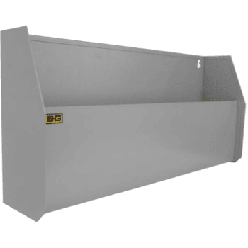 Grand Prix Racewear display counter in grey with black and yellow logo, ideal for motorsport events and retail environments.