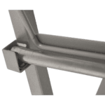 Close-up of a metal racing seat mounting bracket used in Grand Prix racewear for secure driver safety.