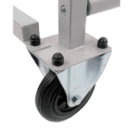 Heavy-duty caster wheel with metal frame and rubber tire, suitable for racewear equipment and racing carts.