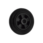Black racing wheel with a sleek design, suitable for go-kart or racing vehicles, emphasizing durability and performance.