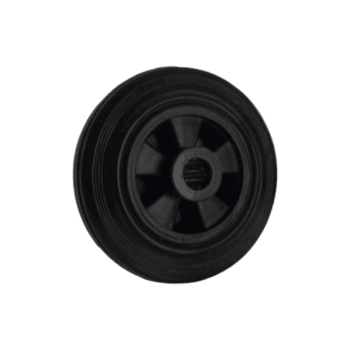 Black racing wheel with a sleek design, suitable for go-kart or racing vehicles, emphasizing durability and performance.