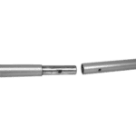 Close-up of two metal racewear components, possibly connectors or fittings, used in motorsport safety gear.