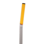 Yellow and silver safety barrier post used in motorsport events for crowd control and safety at race tracks.