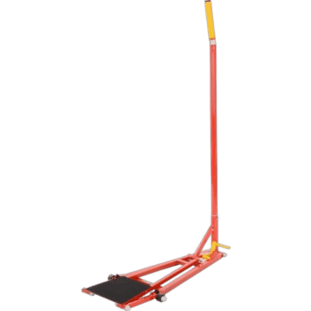 Red and yellow Grand Prix Racewear safety barrier with a black base, used for motorsport safety and crowd control.