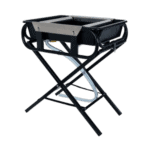 Black and grey racing car seat with a sturdy frame, designed for motorsport safety and comfort, suitable for racewear enthusiasts.