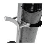 Close-up of a racing car roll cage with a black padded section and metallic frame, used for driver safety in motorsport events.